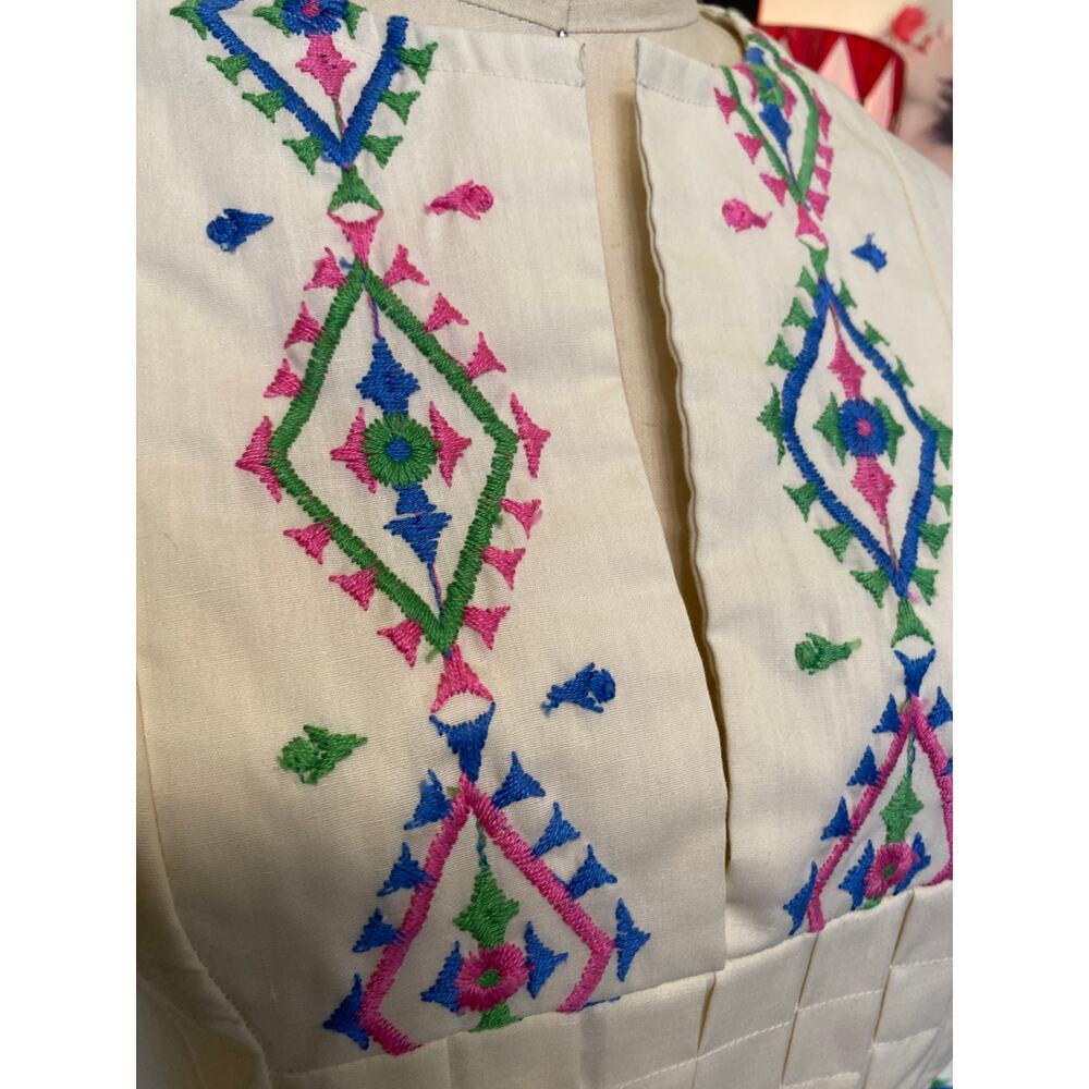 vintage 1970s cotton embroidered kaftan 70s loungewear southwestern maxi dress - Picture 4 of 10